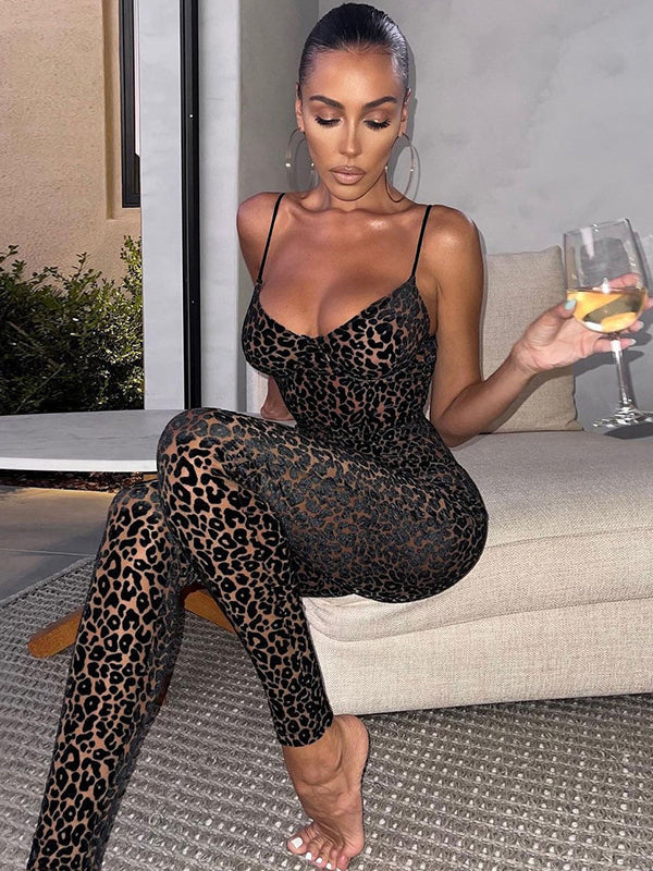 Roma | Deep V Leopard Jumpsuit