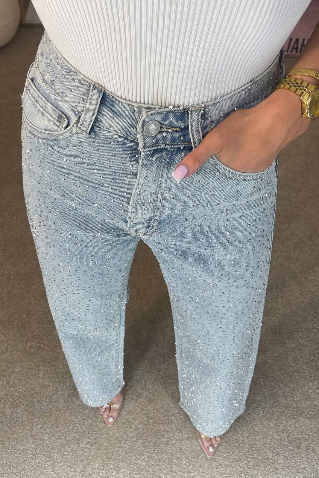 Rachel | Diamanté High-Waist Denim