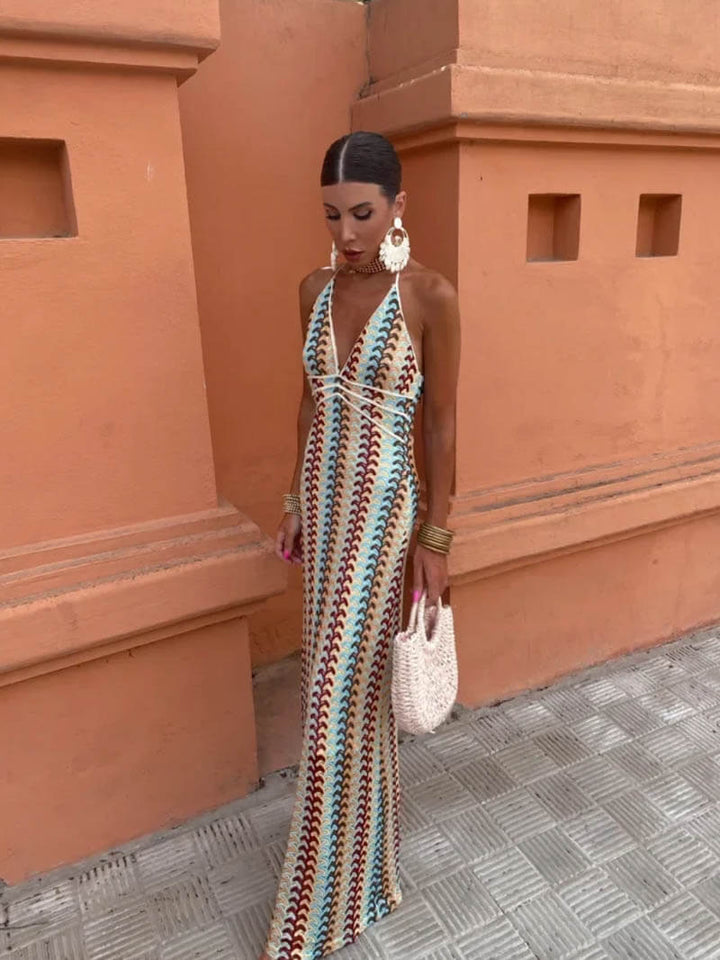 Naomi | Striped Halter Maxi