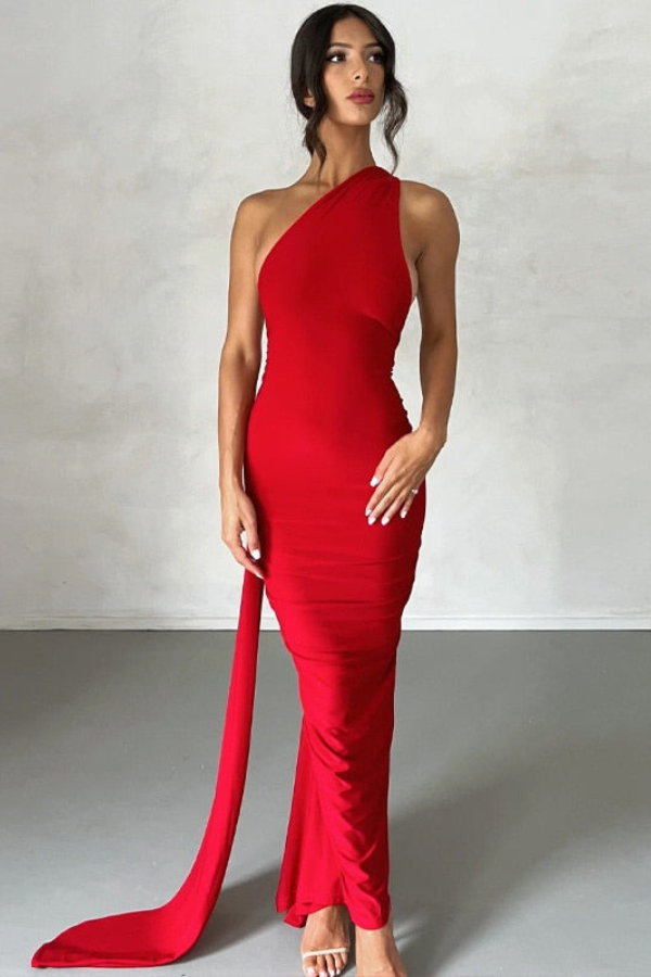 Natalia | Oblique Shoulder Maxi Dress