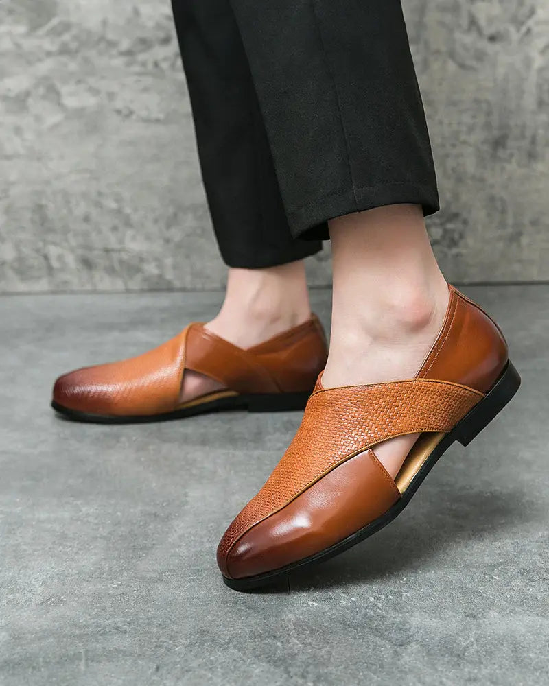 Gilardino | Leather Cross-Strap Loafers